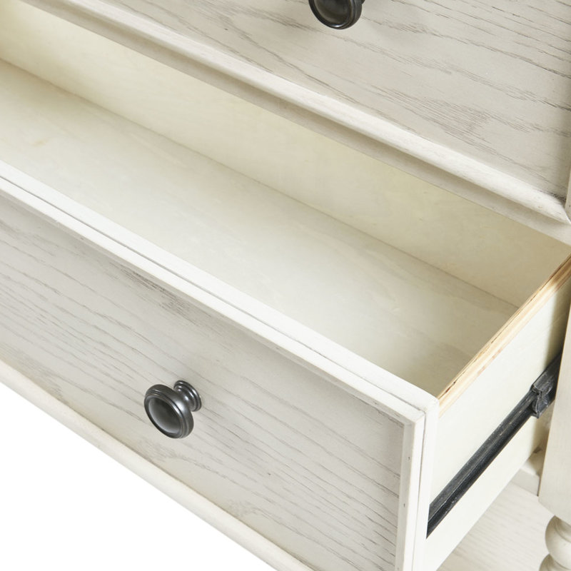 Charmante commode décorative 2 avec cadre en bois massif et revêtement antique à 2 tiroirs à finition blanche pour la maison