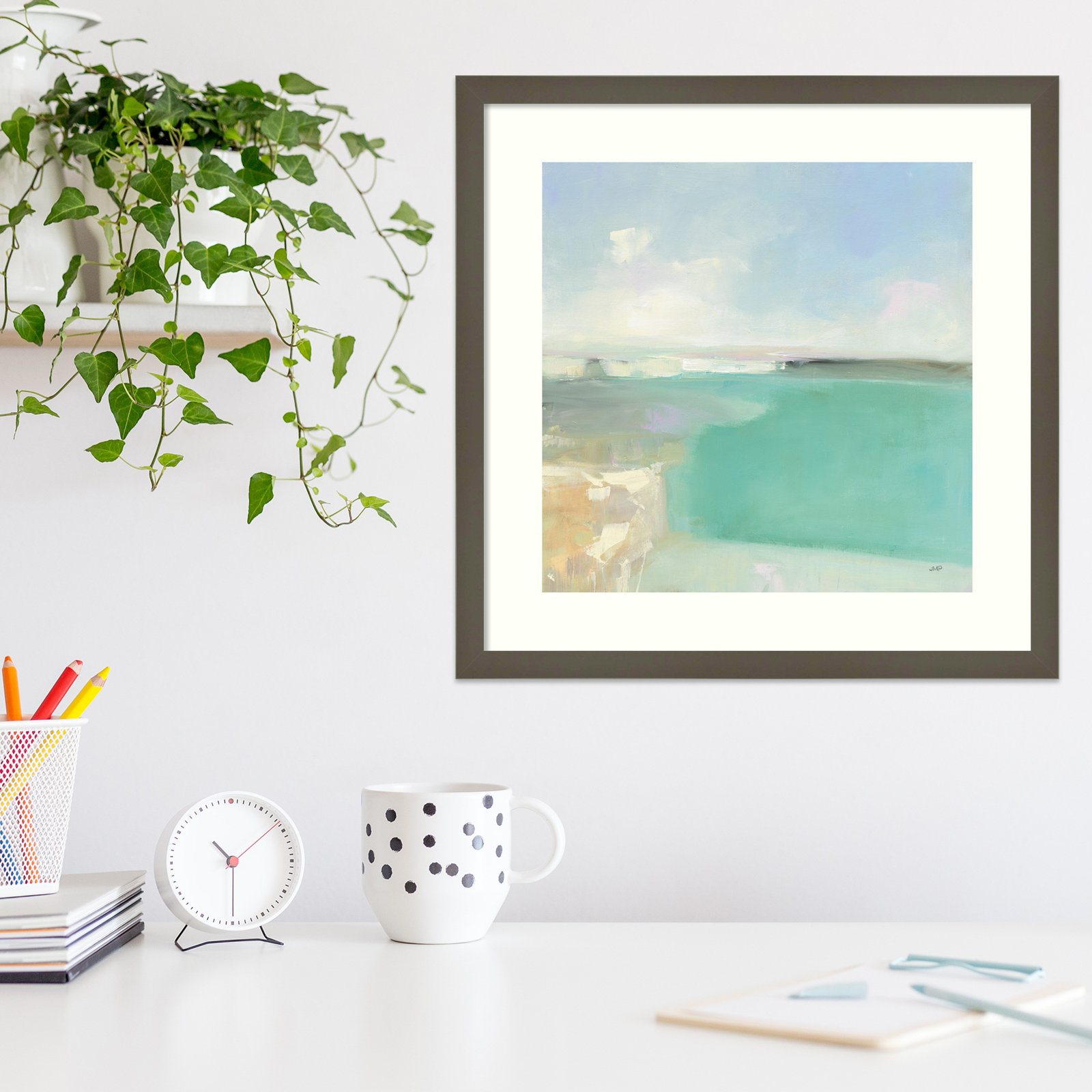 Summer Coastline by Julia Purinton, Gray Framed Paper, 19" H x 19" W