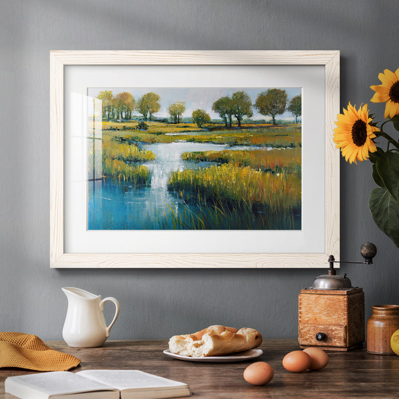 Vue des marais III - Tableau en verre acrylique avec passe-partout, grand format, pour salon, Blanc