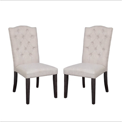 Set of 2 Linen Upholstered Dining Chairs with Tufted Back