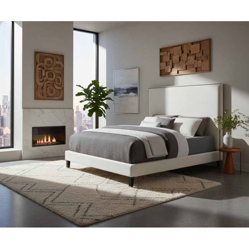 Harlie Velvet Bed, Full/Double, Cream Velvet