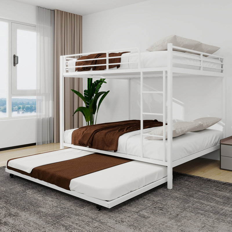 Durable Square Tube Iron Bunk Bed Featuring Safety Rails, Modern Minimalist Look, Ideal For Kids Room, Guest Room Or Shared Space, Easy Assembly & Long - Lasting Performance-Full Size: 137cm × 190cm