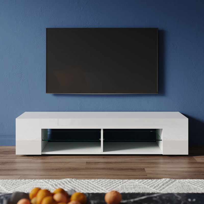 RGB Ambient Lighting TV cabinet, with leveling feet, White, 30cmH x 135cmL x 39cmW