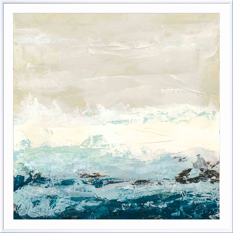 «Coastal C Courants I» par June Erica Vess - peinture encadrée, Blanc, H 32 po x l 48 po