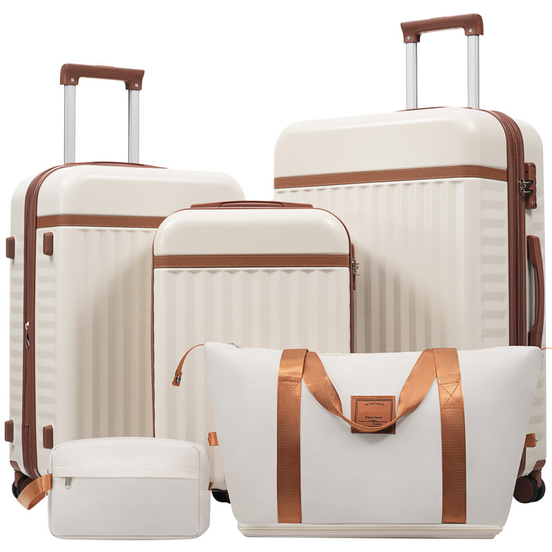 Luggage Set 5 Piece, Brown+White