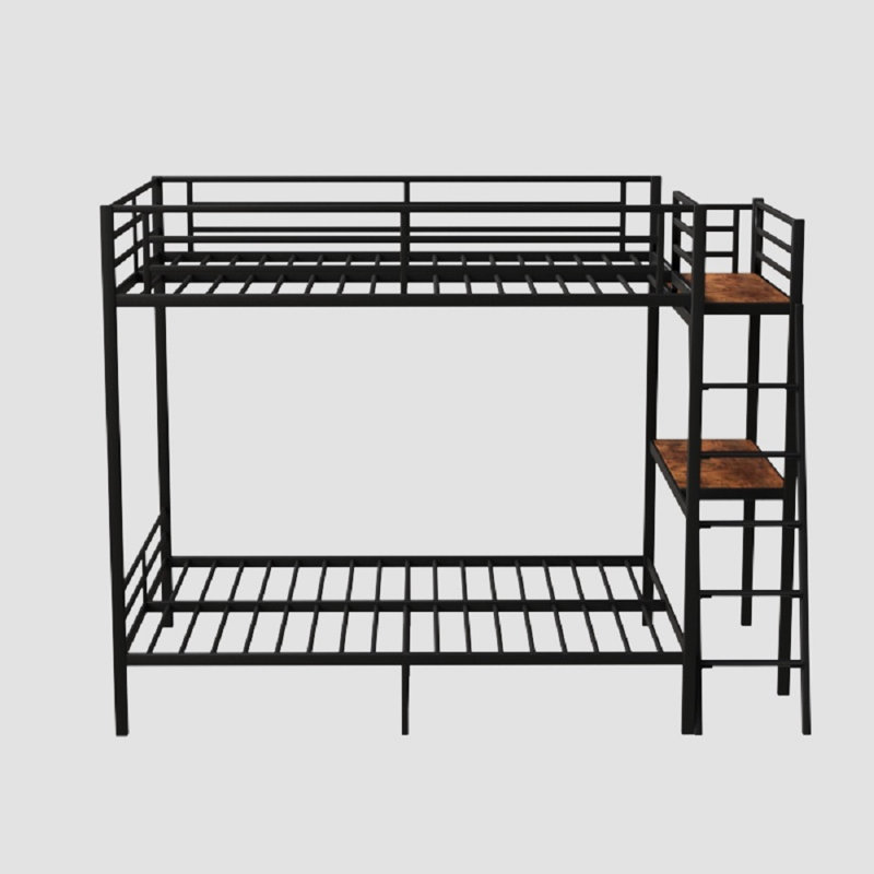 Lit mezzanine double avec bureau - lumières à DEL et rangement multifonctionnel, Noir