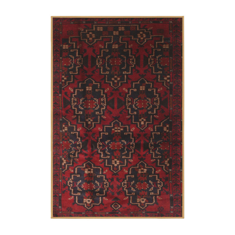 Tapis traditionnel rouge / noir, Rectangle 5 pi x 7 pi