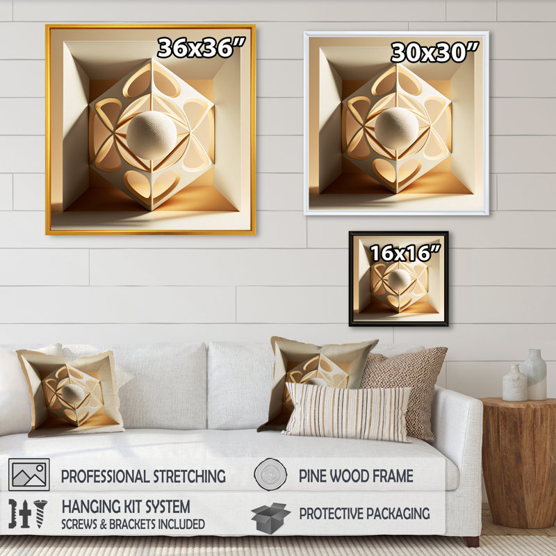 Monochromie sacrée géométrie I - reproduction sur toile, L 16 po x H 16 po, Toile avec cadre flottant noir