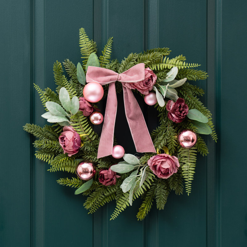 50cm Dusky Rose Wreath with Pink Bow