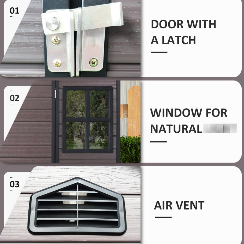 8X6 Ft Resin Shed For Patio, Backyard, Garden - Waterproof Floor, Two Windows, Lockable Door  Brown Outdoor Backyard, Brown