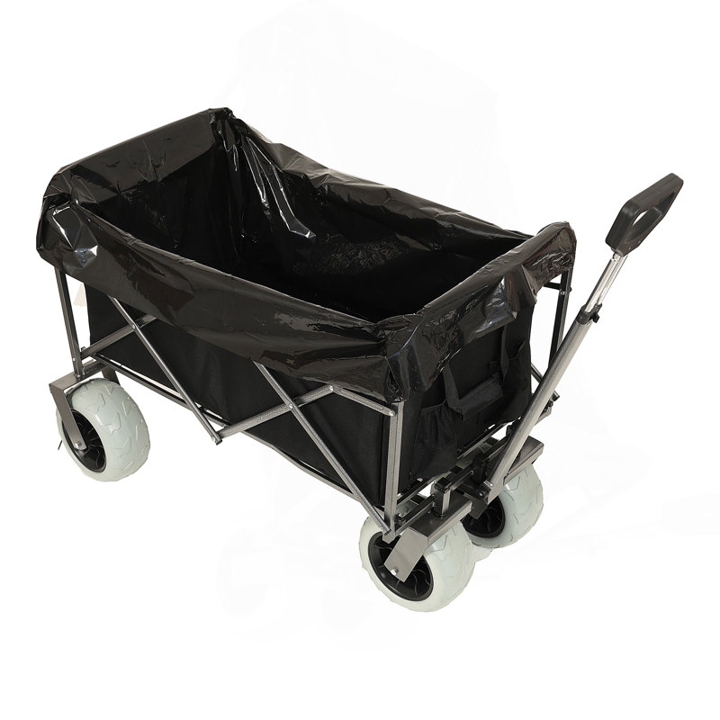 Beach Wagon With Big Wheels For Sand 500Lbs Capacity - All Terrain Steel Frame Utility Cart With 9" Pneumatic Tires, Collapsible Folding Design, Strap With Multiuse Bag