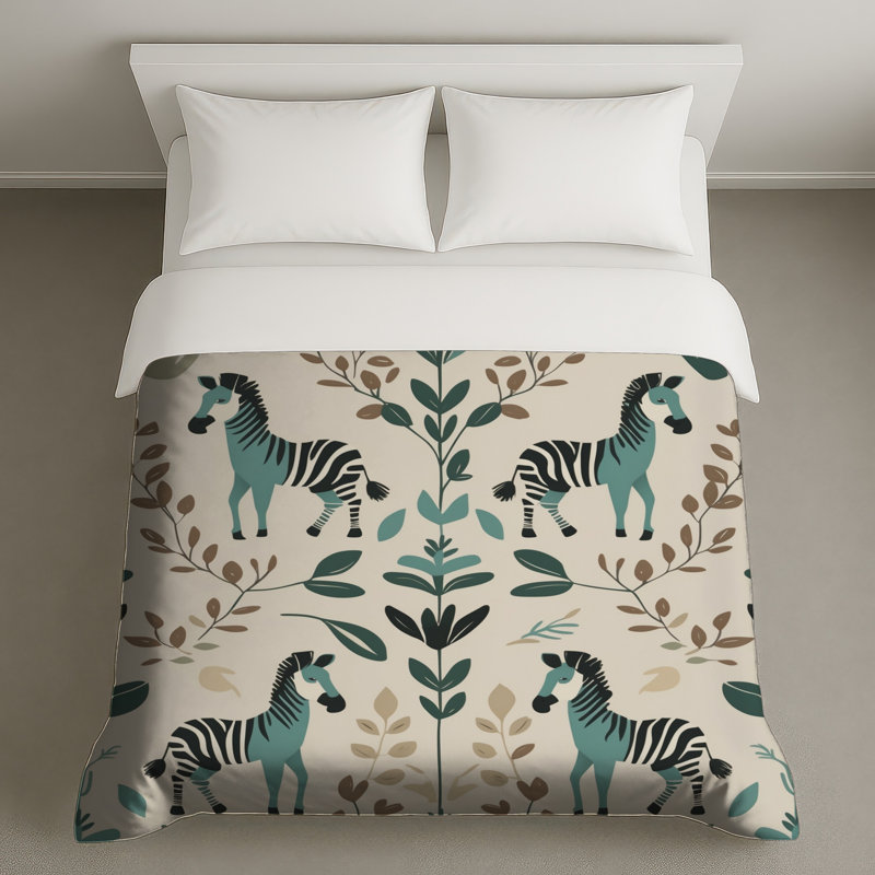 Zebra And Foliage Pattern Duvet Covers, King