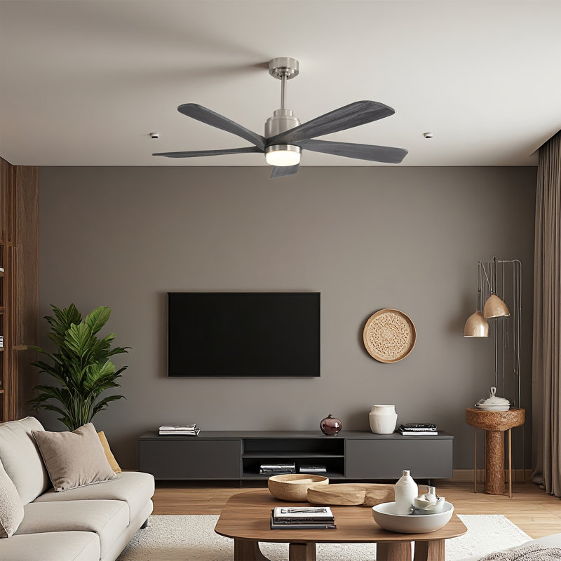  52 in. Integrated LED Indoor Downrod Mount Black Solid Wood Blades Standard Ceiling Fan with Dimmable Light, Remote