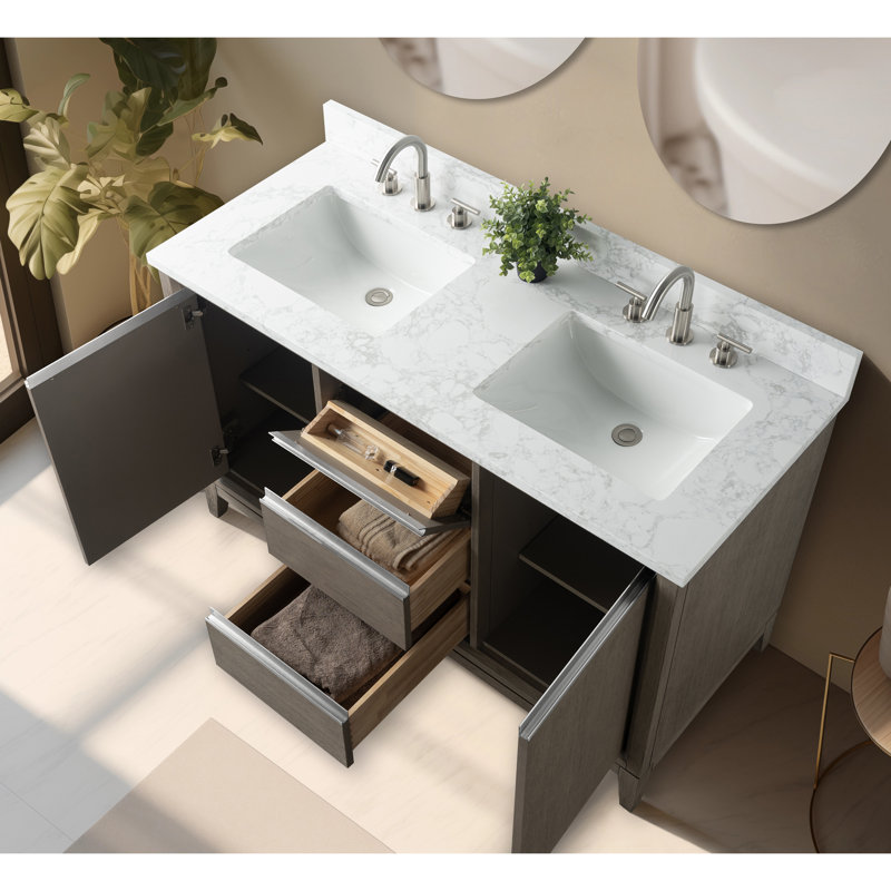 54 meuble-lavabo double avec comptoir 54, Bois flottant gris, 54", Lit double