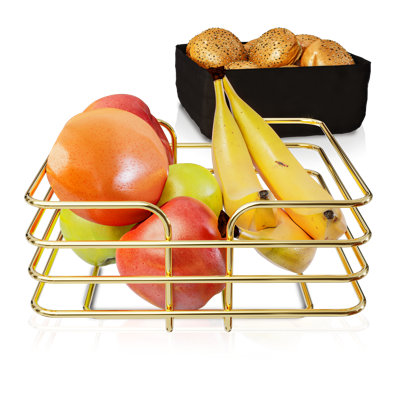 Gold Stainless Wire Metal Fruit Basket Bowl With Removable, Washable Cotton Line
