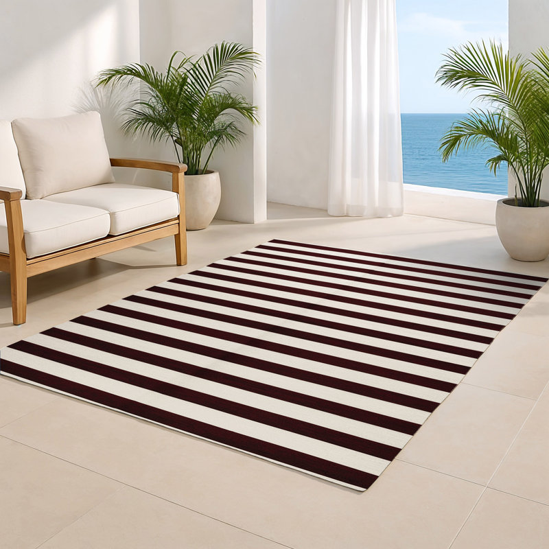 HorizontalStripes Beige Indoor and Outdoor Area Rug, Rectangle 5' x 7'