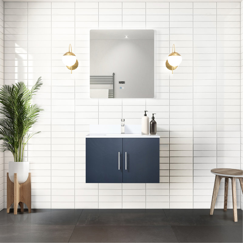 Meuble-lavabo bleu marine 30 po X P 22 po, comptoir en quartz blanc, robinet, miroir à DEL - comptoir de salle de bain à construire et à concevoir, robinet, teinture
