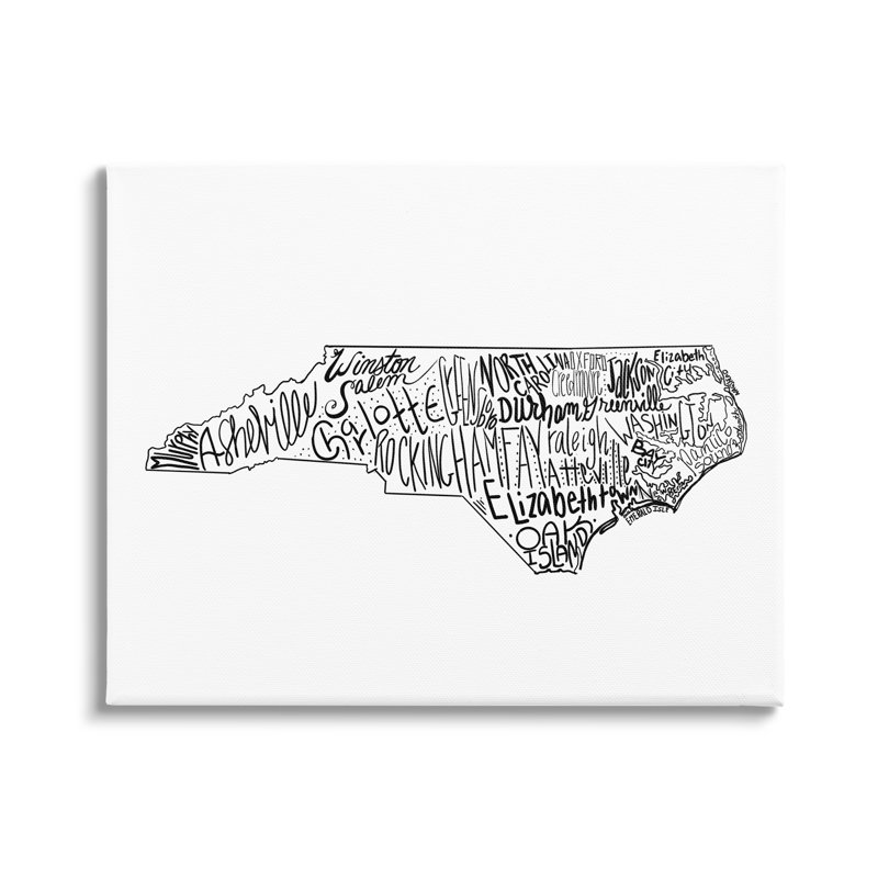 North Carolina State Cities - impression sur toile tendue, H 24 po x l 30 po x P 1,5 po