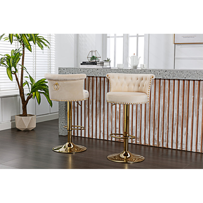 COOLMORE Swivel Bar Stools Set Of 2 Adjustable Counter Height Chairs With Footrest For Kitchen, Beige