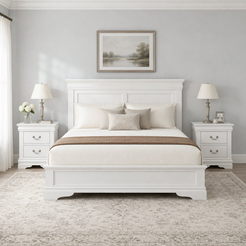 Nightstand Set Of 2, Solid Wood Nightstands With 2-Drawer, No Assembly Required, White