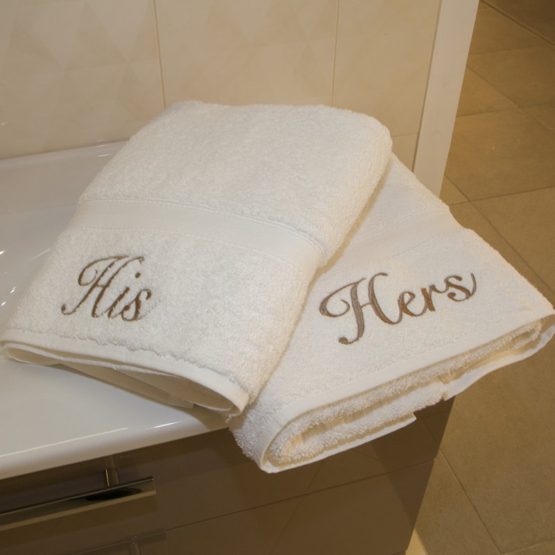 Personalized His and Hers 2 Piece 100% Cotton Hand Towel Set, Gold