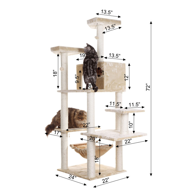 Beige Faux Fur Multi-Level Cat Tree with Sisal Posts