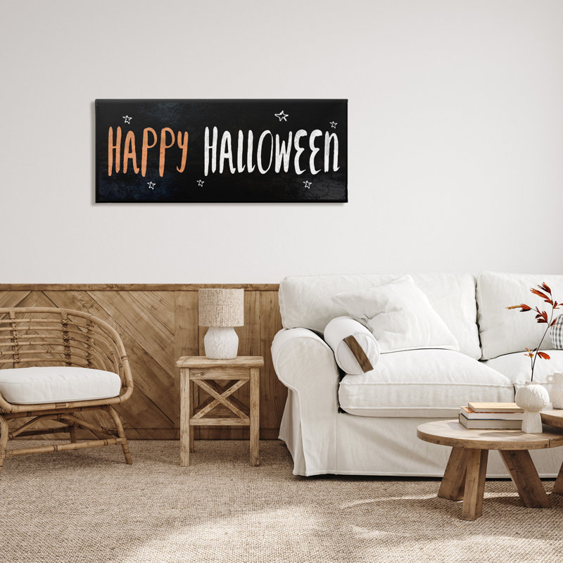 «Happy Halloween Spooky Stars», art textuel sur toile tendue, H 20 po x l 48 po