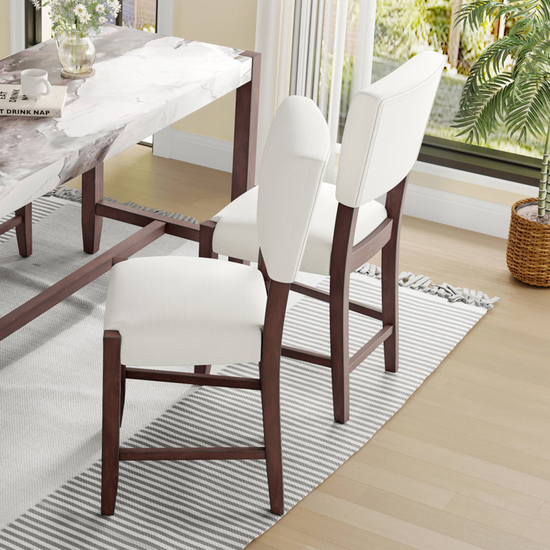 Geer 25.5" Seat Height Linen Upholstered Counter Stools with Rubberwood Legs, White