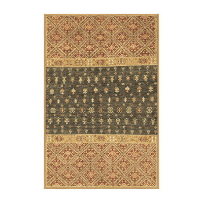 Tapis oriental en laine / polyester tissé à la machine en brun / gris