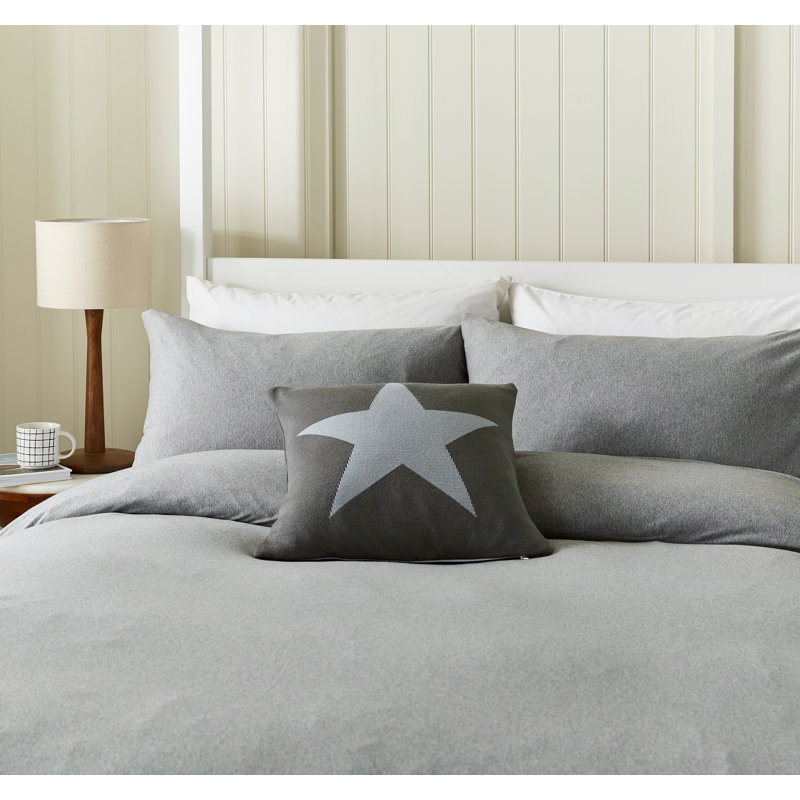 Jersey Cotton Duvet Cover Set, Double Duvet Cover + 2 Pillowcases, Grey