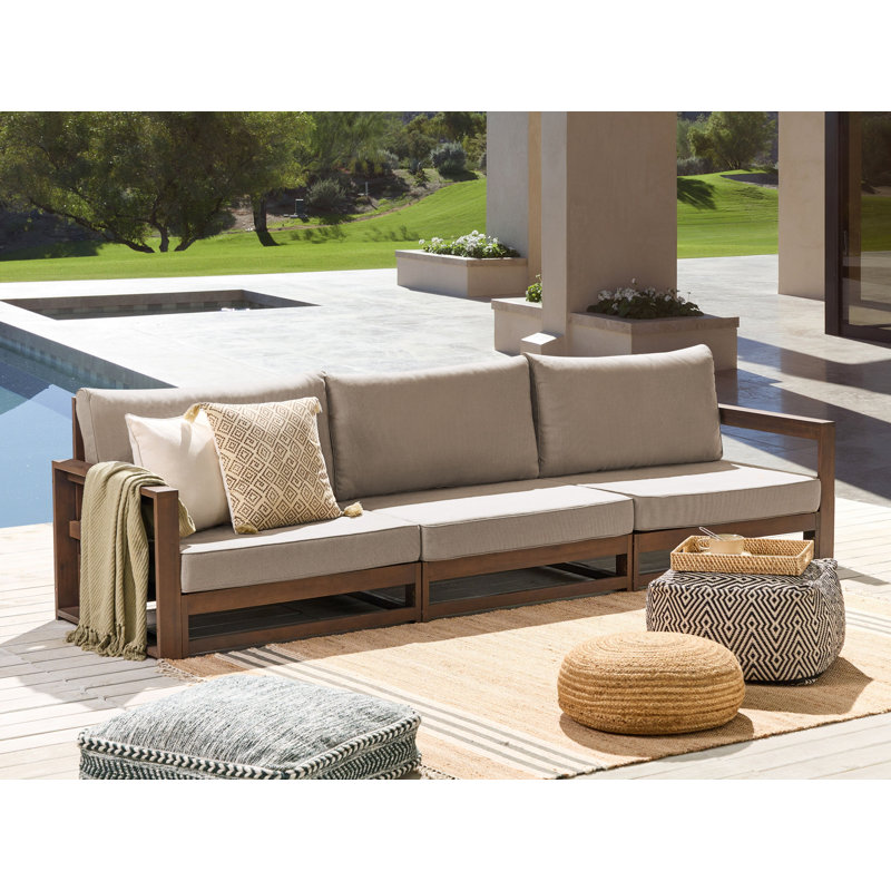 Ailin 269cm Wide Patio Sofa with Cushions, Dark Brown