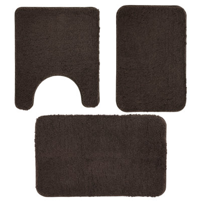 3 Piece Microfiber Bathroom Rug Set, Non-Slip Absorbent Bath Mats with U-Shaped Contour Toilet Rug, Coffee