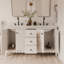 Meuble-lavabo à double cuve festonné 60 po - blanc - avec plateau - boutons noirs-1868364696