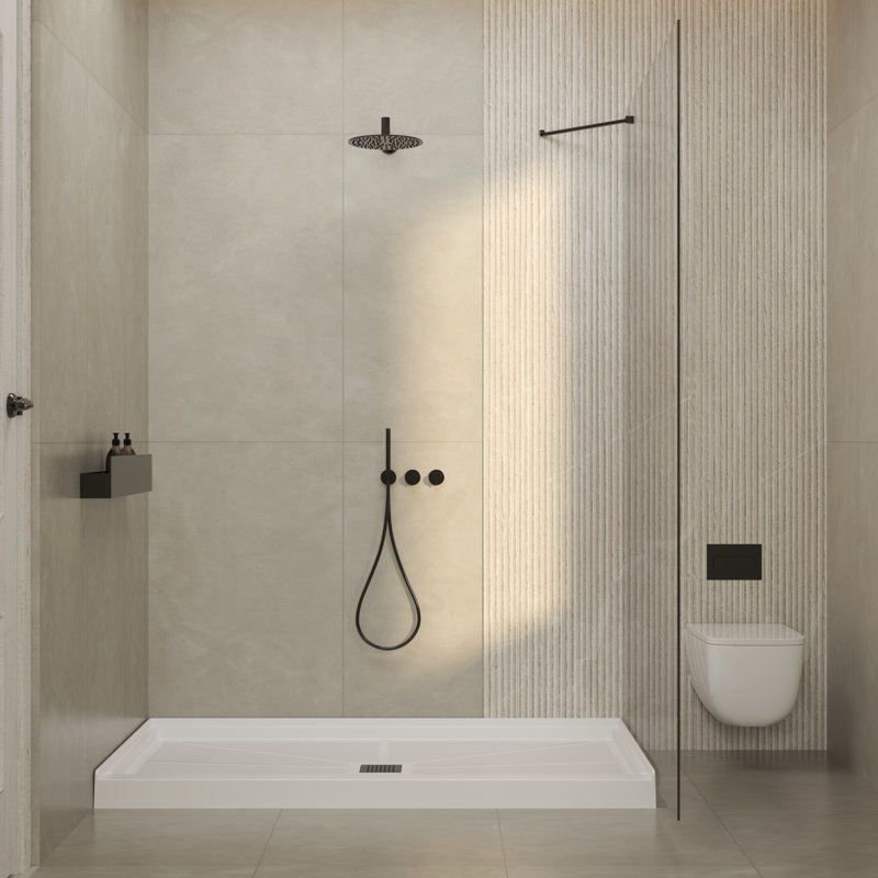 Base de douche rectangulaire l 60 po x P 32 po avec drain central, surface antidérapante