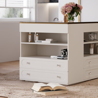 47"W Dresser Walk In Closet Island With Jewelry Storage LED Light