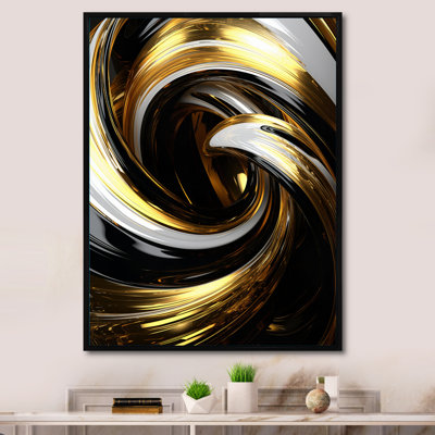 Liquide or noir blanc abstrait spirale minimale sur toile