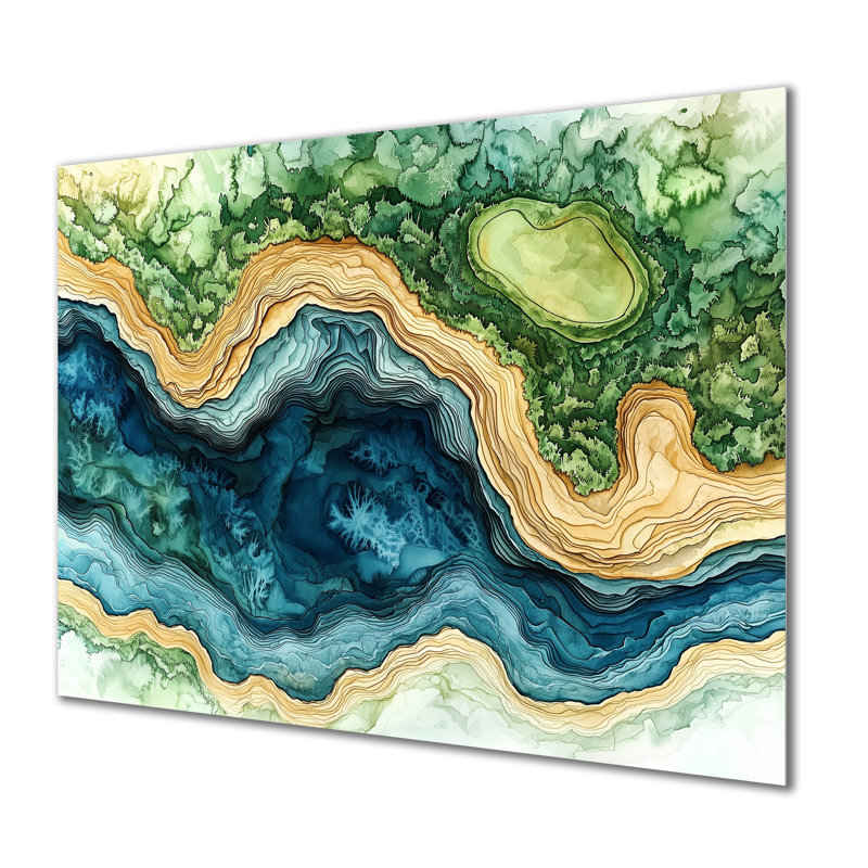 Abstrait parcours de golf «Horizon II», impression d'art mural en métal moderne, H 24 po x l 32 po