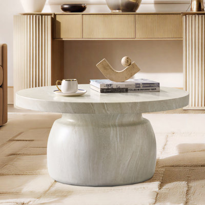 Carreras Watterson Andolise Modern 31.5"W Faux Travertine Simple Assembly Round Coffee Table