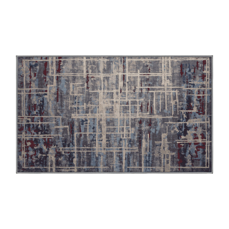 Machine Washable Gray Area Rug, Rectangle 7' x 10'