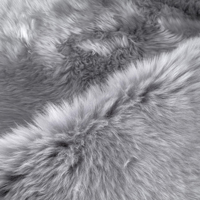 Everly Quinn Genuine New Zealand Fluffy Sheepskin Rug For Bedroom Living Room, Silver, Single Pelt, Novelty 5'