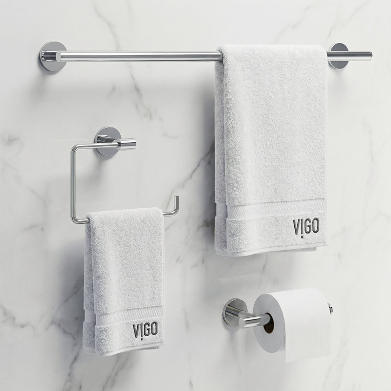 VIGO Elan 3-Piece Chrome Bathroom Hardware Set with 24-in Towel Bar, Toilet Paper Holder and Hand Towel Holder, Chrome