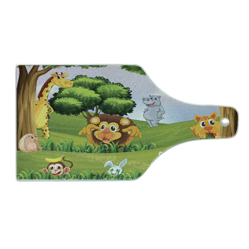 Zoo Animals Tempered Glass Rectangular Cutting Board