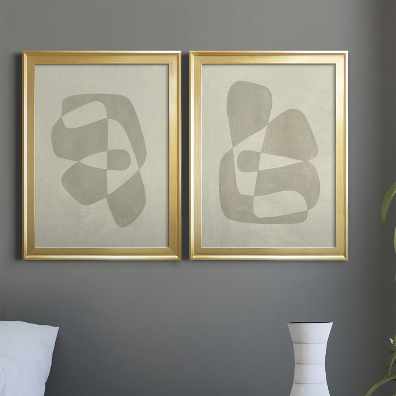 «Soft Shape I», ensemble de 2 peintures sur toile encadrées, Cadre doré, H 42,5 po x l 61 po x P 1 po