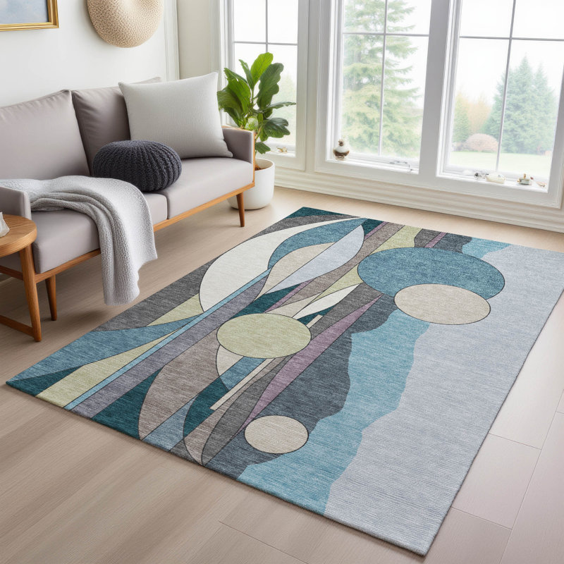 Tapis moderne intérieur / extérieur lavable à la machine Gursevak ACN2252, Rectangle 10 pi x 14 pi