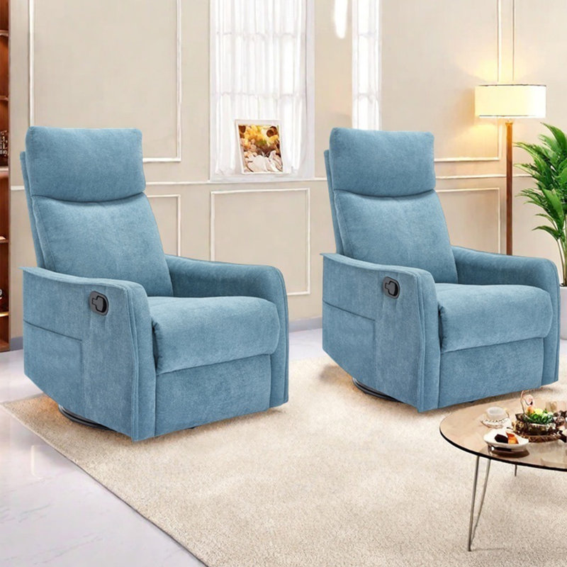 Lila Manual Swivel Rocker Recliner With Head Massage, Blue