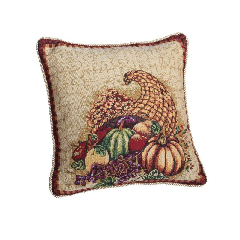 Housse de coussin Fall Harvest Cornucopia avec citrouilles et fruits
