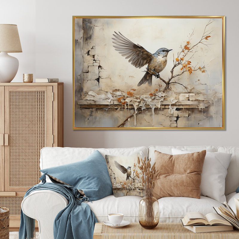 Décoration murale oiseaux vol dans le temps - Animaux, Cadre flottant doré, H 24 po x l 32 po x P 1 po