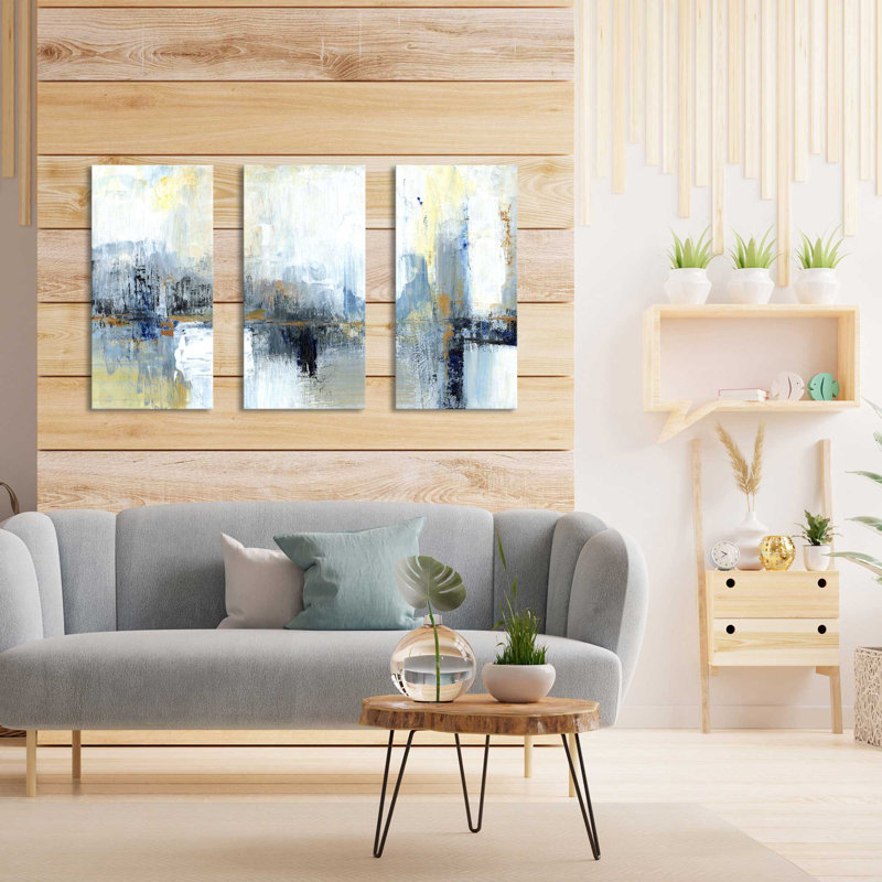 «Claravale Sweeping City I» par Tava Studios - peinture sur toile tendue 3 pièces