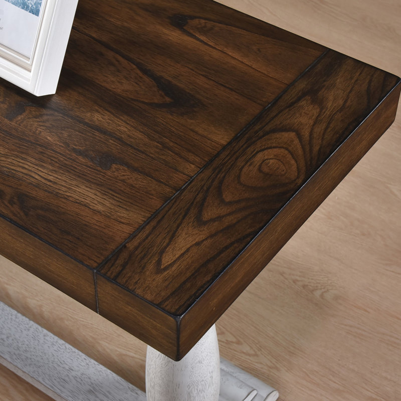 Table rustique de 30 pouces de hauteur, bois massif avec finition chêne foncé antique et plateau décoratif blanc spacieux