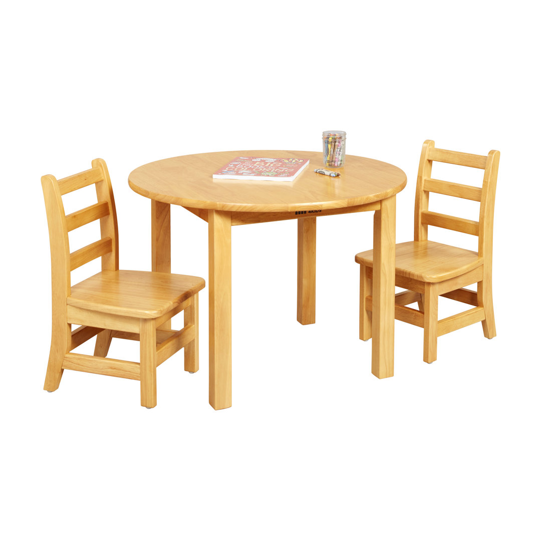 ECR4Kids 30in D Round Hardwood Table with 20in Legs and Two 10in Chairs, Kids Furniture, Honey ECR4Kids
